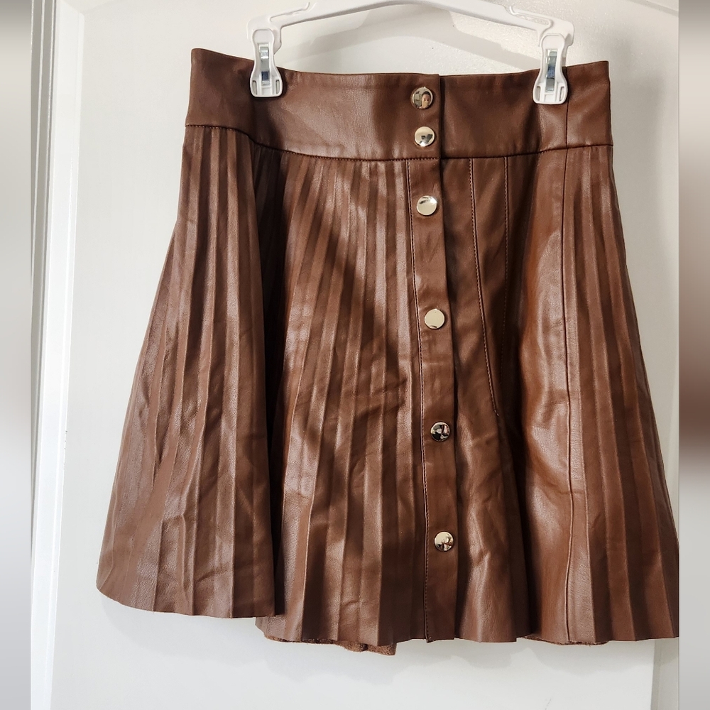 NWOT Zara Brown A-Line Vegan Leather Skirt - Picture 2 of 8
